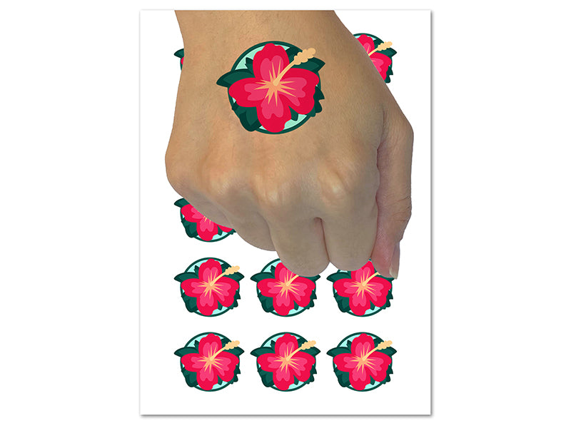 Hibiscus Hawaii Tropical Flower Temporary Tattoo Water Resistant Fake Body Art Set Collection (1 Sheet)