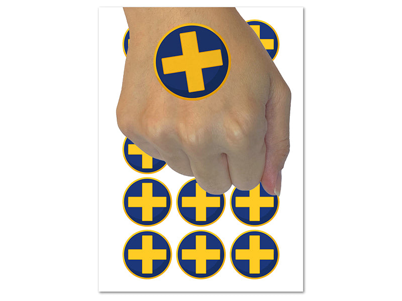 Plus Sign Solid Temporary Tattoo Water Resistant Fake Body Art Set Collection (1 Sheet)