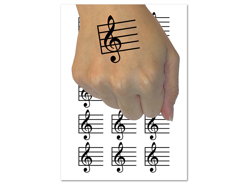 Treble Clef on Staff Music Temporary Tattoo Water Resistant Fake Body Art Set Collection (1 Sheet)