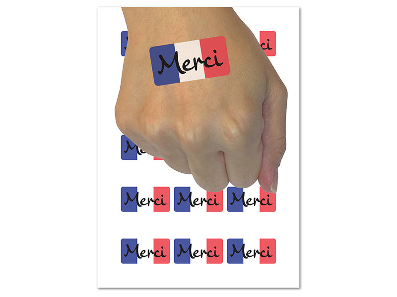 Merci Thank You French Temporary Tattoo Water Resistant Fake Body Art Set Collection (1 Sheet)