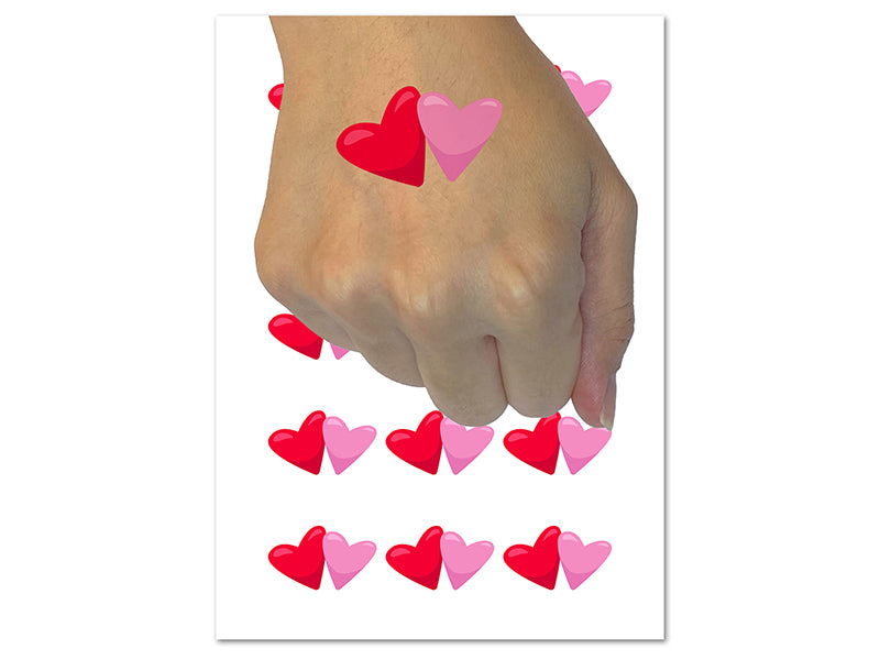 Pair of Hearts Love Temporary Tattoo Water Resistant Fake Body Art Set Collection (1 Sheet)