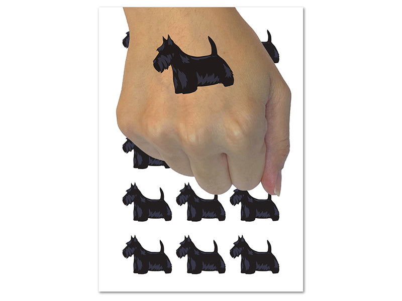 Scottish Terrier Scottie Dog Solid Temporary Tattoo Water Resistant Fake Body Art Set Collection (1 Sheet)