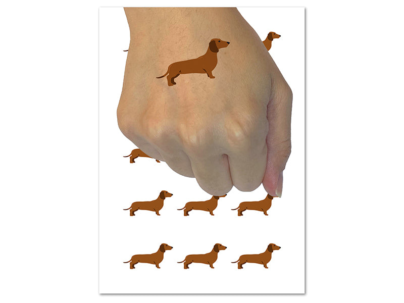 Smooth Haired Dachshund Dog Solid Temporary Tattoo Water Resistant Fake Body Art Set Collection (1 Sheet)