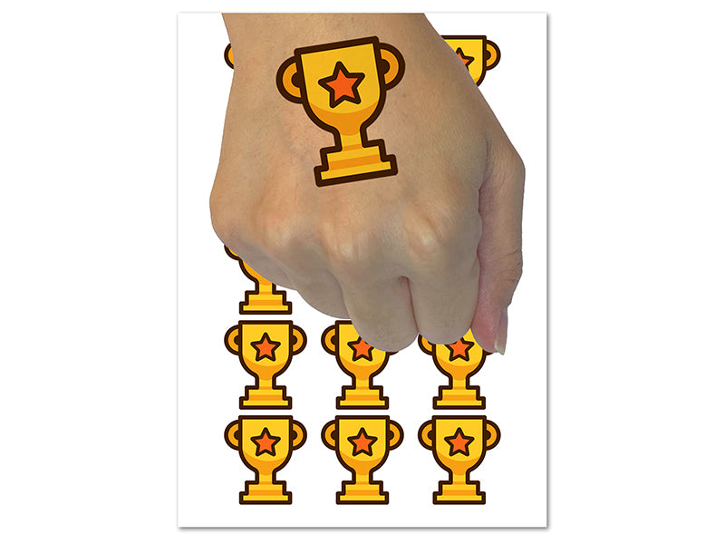 Trophy Award Outline with Star Temporary Tattoo Water Resistant Fake Body Art Set Collection (1 Sheet)