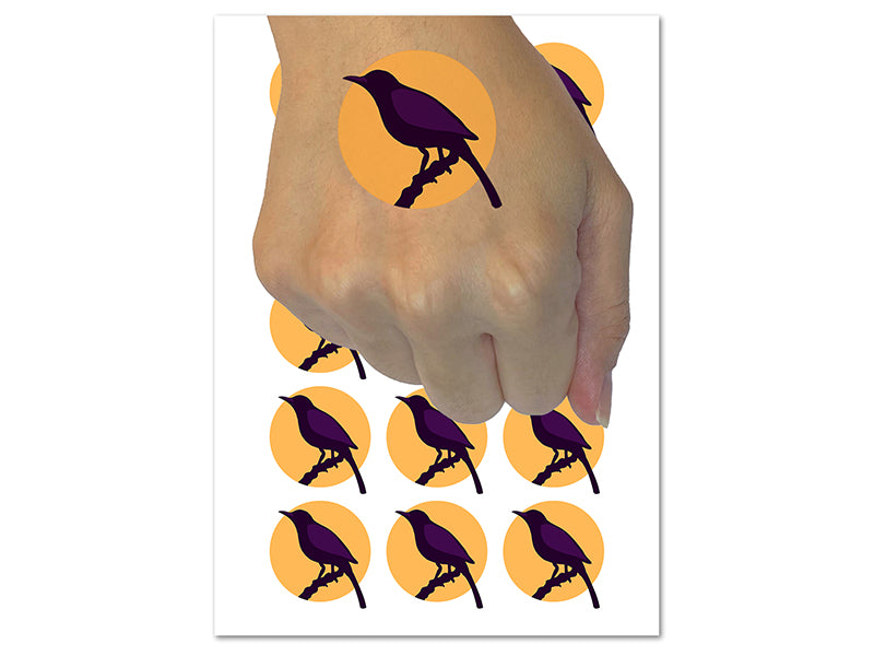 Bird on Branch Solid Temporary Tattoo Water Resistant Fake Body Art Set Collection (1 Sheet)