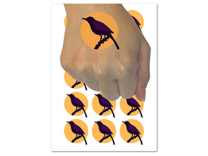 Bird on Branch Solid Temporary Tattoo Water Resistant Fake Body Art Set Collection (1 Sheet)