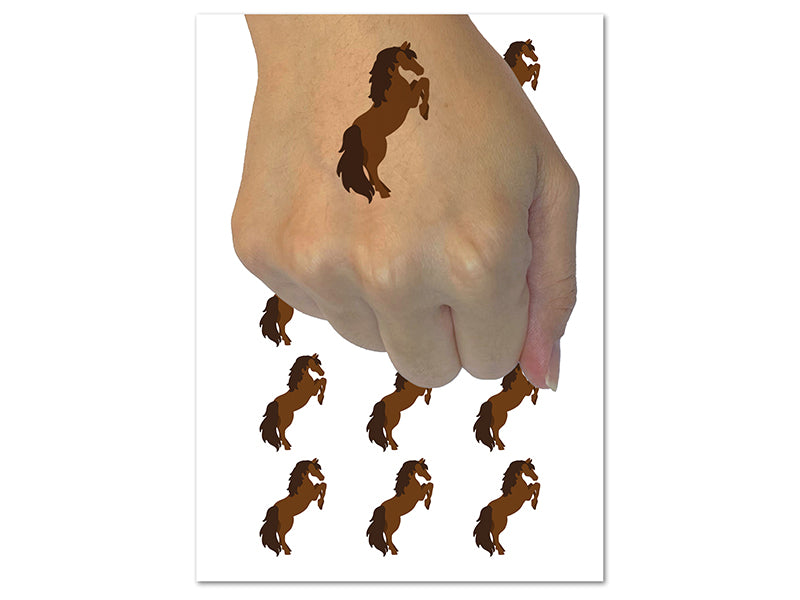 Horse Rearing on Hind Legs Solid Temporary Tattoo Water Resistant Fake Body Art Set Collection (1 Sheet)