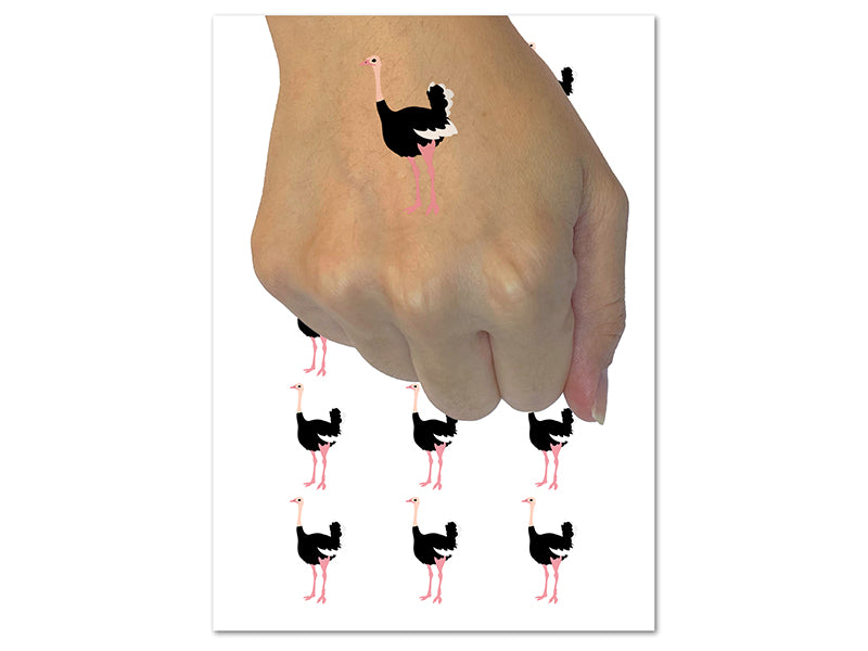 Ostrich Bird Solid Temporary Tattoo Water Resistant Fake Body Art Set Collection (1 Sheet)