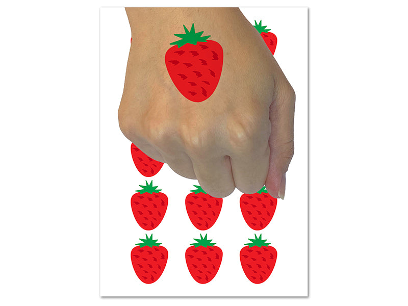 Strawberry Fruit Doodle Temporary Tattoo Water Resistant Fake Body Art Set Collection (1 Sheet)