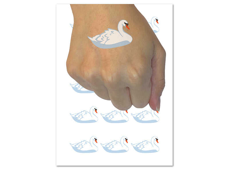Swan Swimming Solid Temporary Tattoo Water Resistant Fake Body Art Set Collection (1 Sheet)