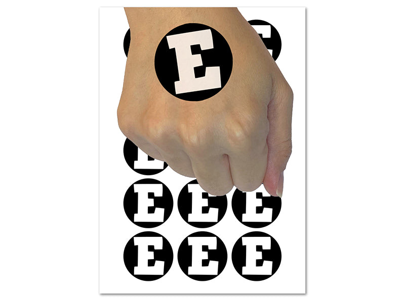 Letter E Uppercase Fun Bold Font Temporary Tattoo Water Resistant Fake Body Art Set Collection (1 Sheet)