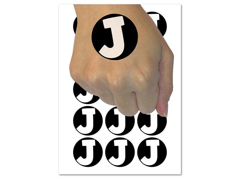 Letter J Uppercase Fun Bold Font Temporary Tattoo Water Resistant Fake Body Art Set Collection (1 Sheet)