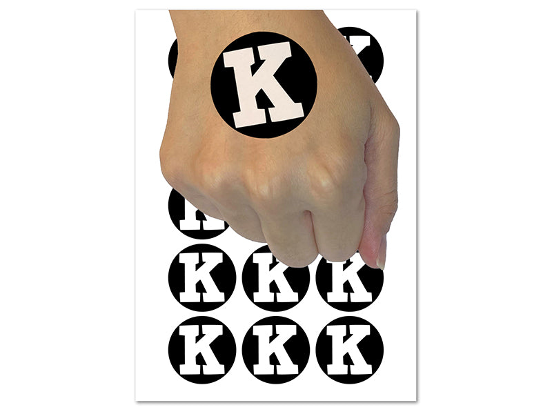Letter K Uppercase Fun Bold Font Temporary Tattoo Water Resistant Fake Body Art Set Collection (1 Sheet)