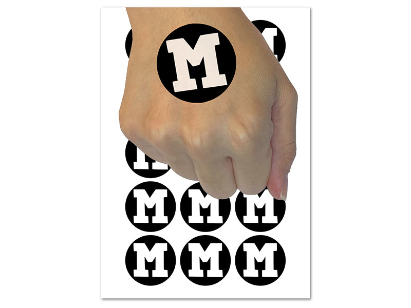 Letter M Uppercase Fun Bold Font Temporary Tattoo Water Resistant Fake Body Art Set Collection (1 Sheet)