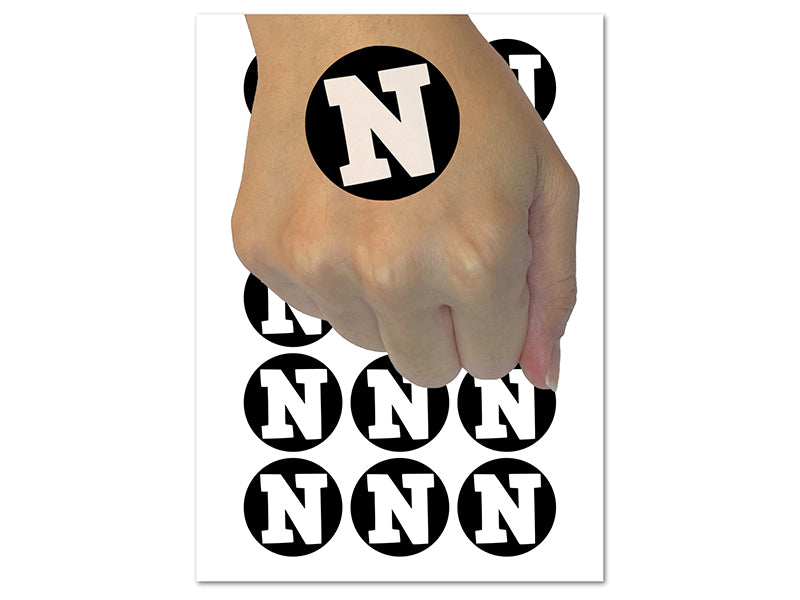 Letter N Uppercase Fun Bold Font Temporary Tattoo Water Resistant Fake Body Art Set Collection (1 Sheet)