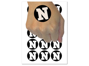 Letter N Uppercase Fun Bold Font Temporary Tattoo Water Resistant Fake Body Art Set Collection (1 Sheet)