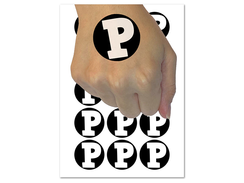 Letter P Uppercase Fun Bold Font Temporary Tattoo Water Resistant Fake Body Art Set Collection (1 Sheet)