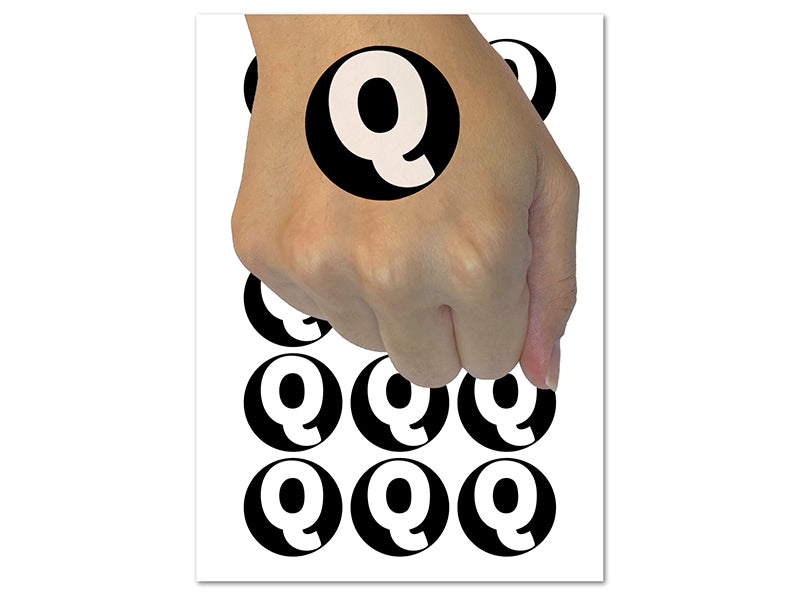 Letter Q Uppercase Fun Bold Font Temporary Tattoo Water Resistant Fake Body Art Set Collection (1 Sheet)