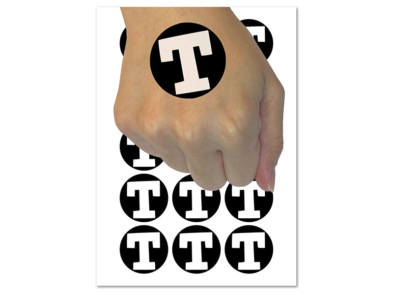Letter T Uppercase Fun Bold Font Temporary Tattoo Water Resistant Fake Body Art Set Collection (1 Sheet)