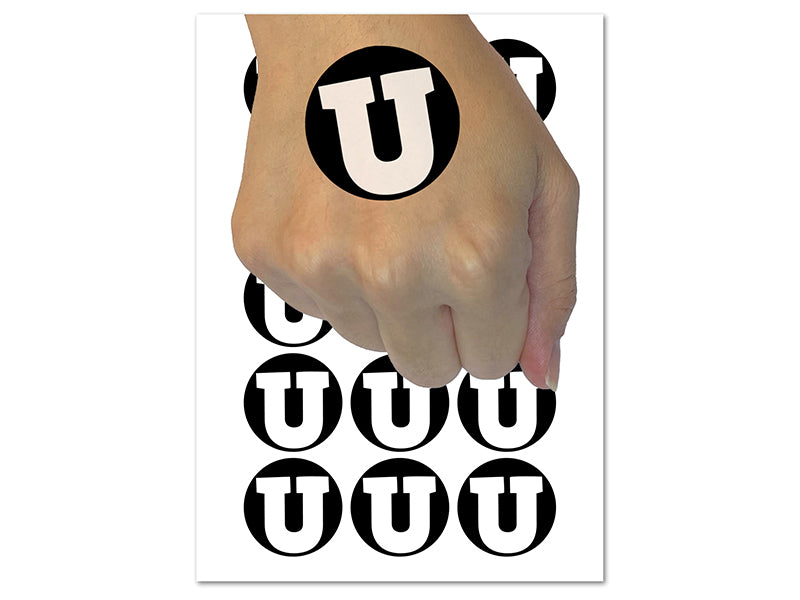 Letter U Uppercase Fun Bold Font Temporary Tattoo Water Resistant Fake Body Art Set Collection (1 Sheet)