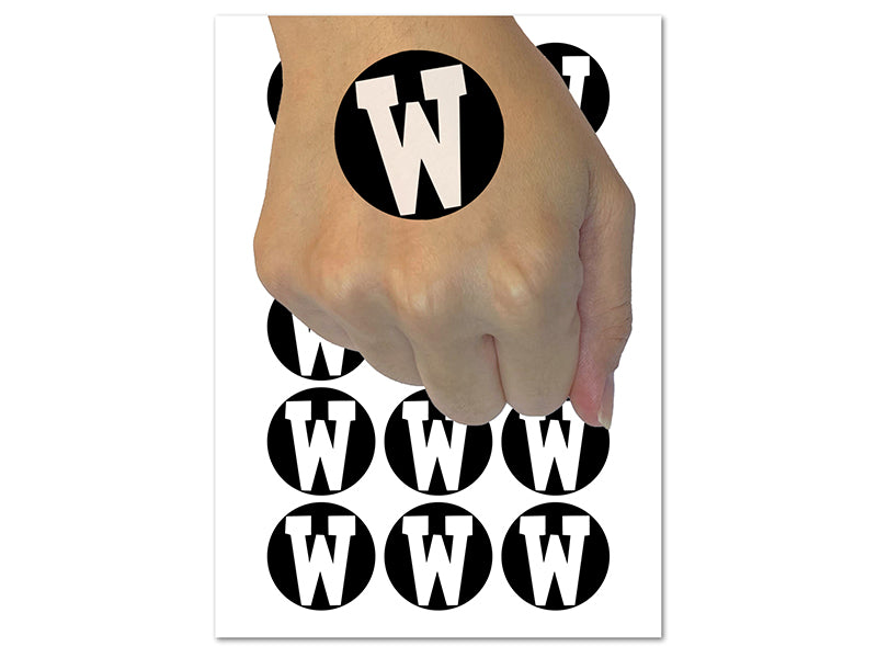 Letter W Uppercase Fun Bold Font Temporary Tattoo Water Resistant Fake Body Art Set Collection (1 Sheet)