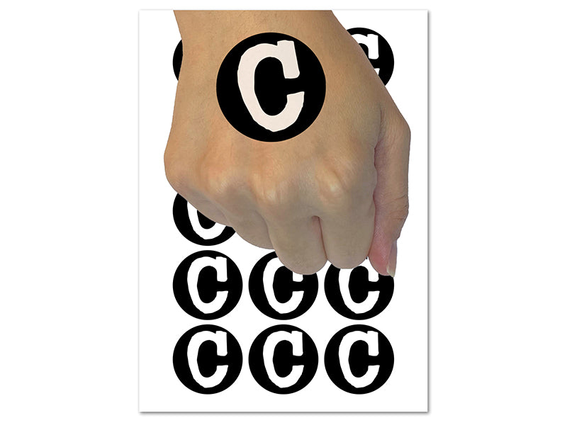 Letter C Uppercase Cute Typewriter Font Temporary Tattoo Water Resistant Fake Body Art Set Collection (1 Sheet)