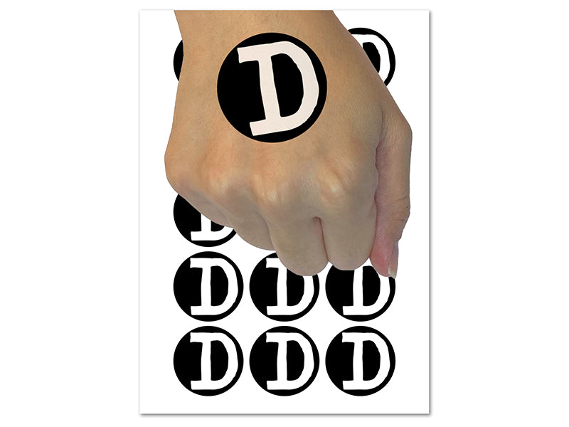 Letter D Uppercase Cute Typewriter Font Temporary Tattoo Water Resistant Fake Body Art Set Collection (1 Sheet)
