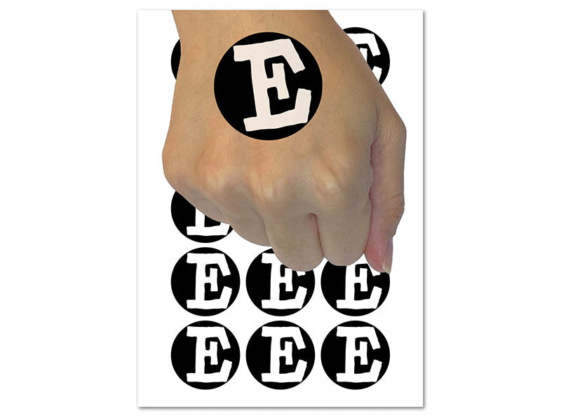 Letter E Uppercase Cute Typewriter Font Temporary Tattoo Water Resistant Fake Body Art Set Collection (1 Sheet)
