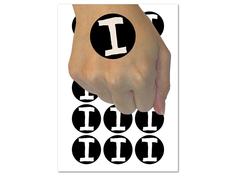 Letter I Uppercase Cute Typewriter Font Temporary Tattoo Water Resistant Fake Body Art Set Collection (1 Sheet)