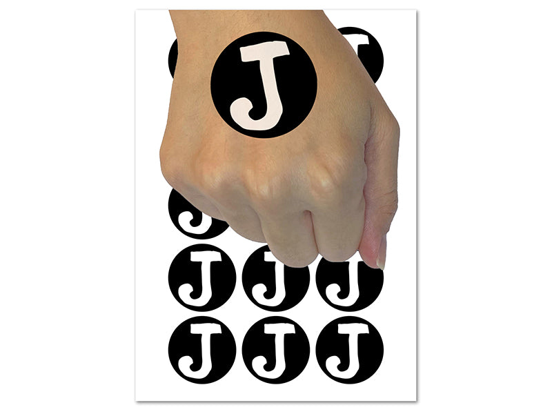 Letter J Uppercase Cute Typewriter Font Temporary Tattoo Water Resistant Fake Body Art Set Collection (1 Sheet)