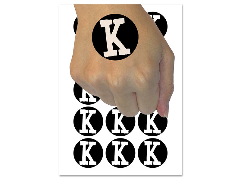 Letter K Uppercase Cute Typewriter Font Temporary Tattoo Water Resistant Fake Body Art Set Collection (1 Sheet)