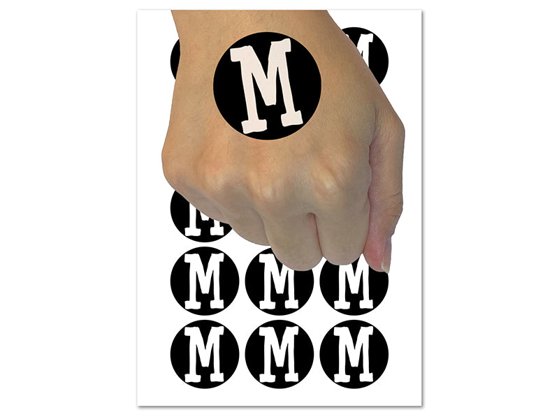 Letter M Uppercase Cute Typewriter Font Temporary Tattoo Water Resistant Fake Body Art Set Collection (1 Sheet)