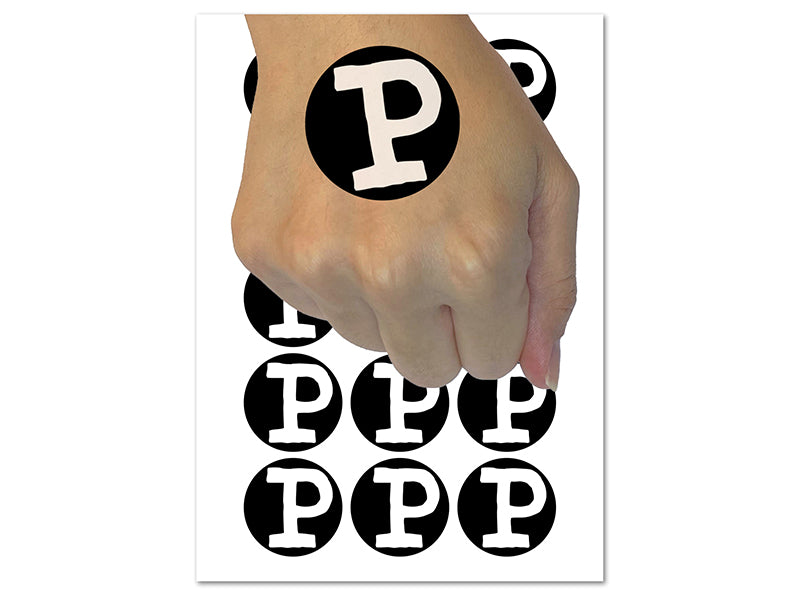 Letter P Uppercase Cute Typewriter Font Temporary Tattoo Water Resistant Fake Body Art Set Collection (1 Sheet)