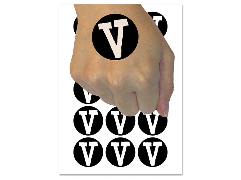Letter V Uppercase Cute Typewriter Font Temporary Tattoo Water Resistant Fake Body Art Set Collection (1 Sheet)