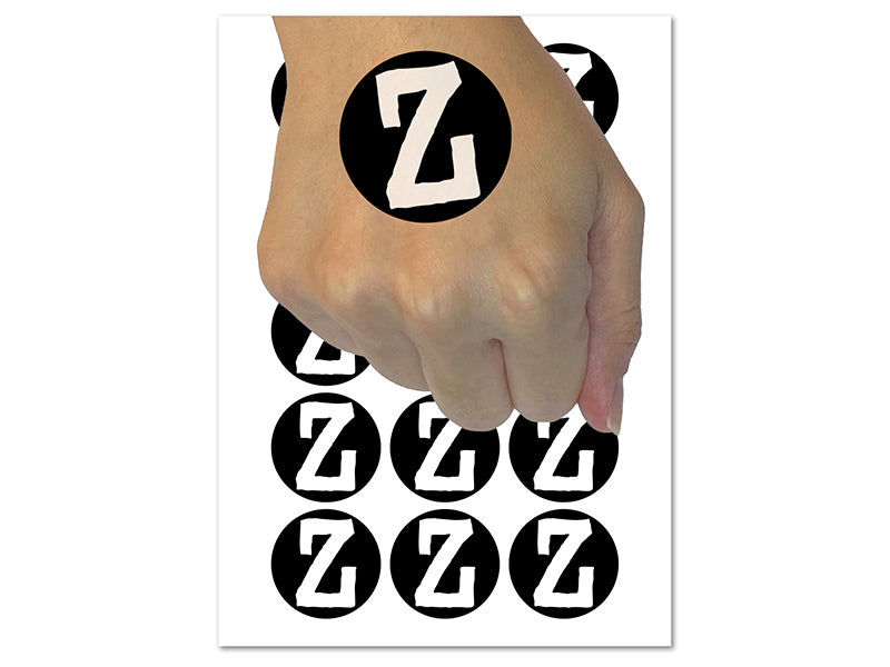 Letter Z Uppercase Cute Typewriter Font Temporary Tattoo Water Resistant Fake Body Art Set Collection (1 Sheet)