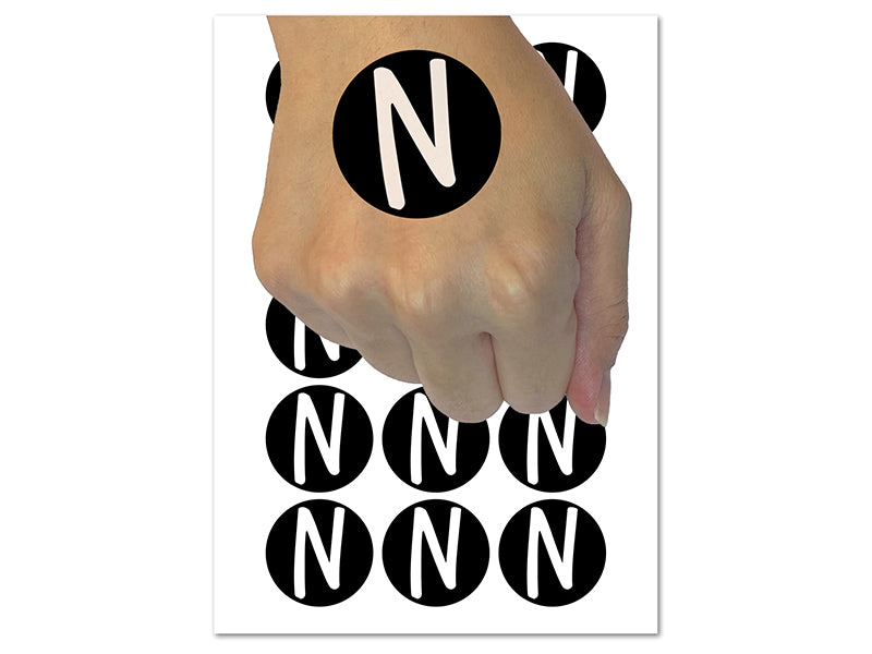 Letter N Uppercase Felt Marker Font Temporary Tattoo Water Resistant Fake Body Art Set Collection (1 Sheet)