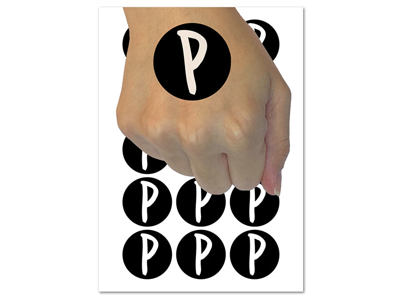 Letter P Uppercase Felt Marker Font Temporary Tattoo Water Resistant Fake Body Art Set Collection (1 Sheet)