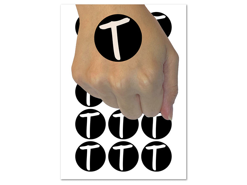 Letter T Uppercase Felt Marker Font Temporary Tattoo Water Resistant Fake Body Art Set Collection (1 Sheet)