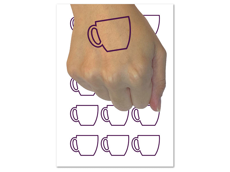 Coffee Mug Cup Outline Temporary Tattoo Water Resistant Fake Body Art Set Collection (1 Sheet)