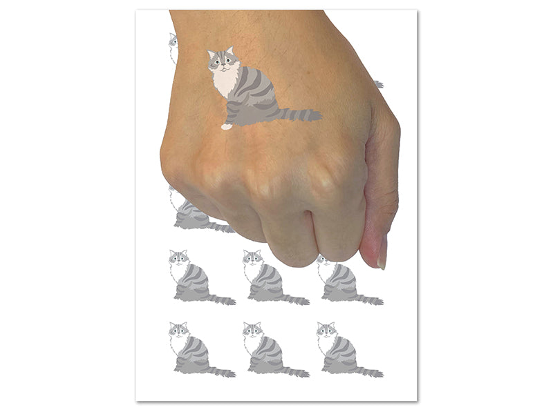 Fluffy Cat Solid Temporary Tattoo Water Resistant Fake Body Art Set Collection (1 Sheet)