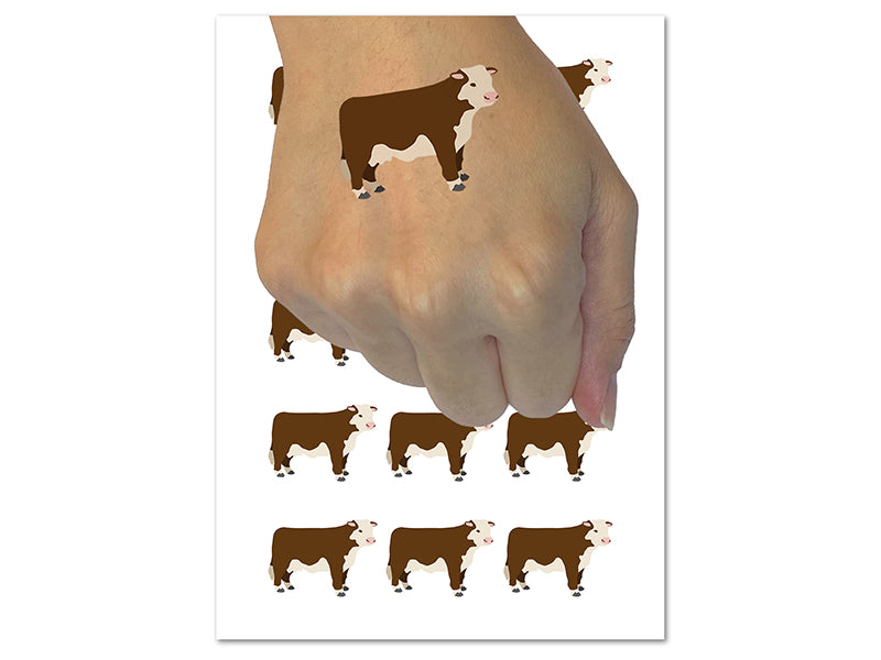 Hereford Cow Solid Temporary Tattoo Water Resistant Fake Body Art Set Collection (1 Sheet)