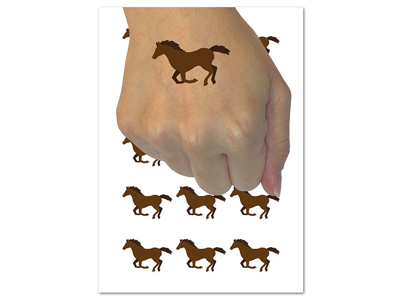 Horse Running Solid Temporary Tattoo Water Resistant Fake Body Art Set Collection (1 Sheet)