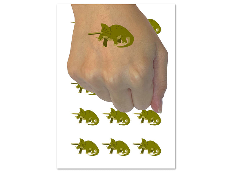 Triceratops Dinosaur Solid Temporary Tattoo Water Resistant Fake Body Art Set Collection (1 Sheet)