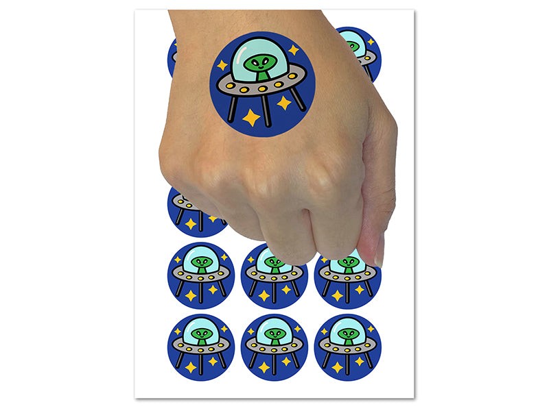 Alien Space Ship UFO Temporary Tattoo Water Resistant Fake Body Art Set Collection (1 Sheet)