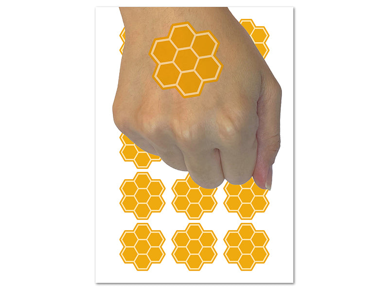 Bee Honeycomb Solid Temporary Tattoo Water Resistant Fake Body Art Set Collection (1 Sheet)