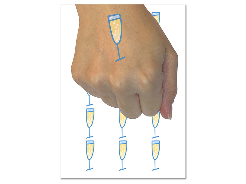 Champagne Glass Doodle Temporary Tattoo Water Resistant Fake Body Art Set Collection (1 Sheet)