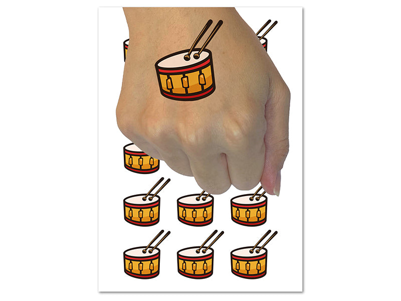 Drum with Sticks Music Instrument Doodle Temporary Tattoo Water Resistant Fake Body Art Set Collection (1 Sheet)