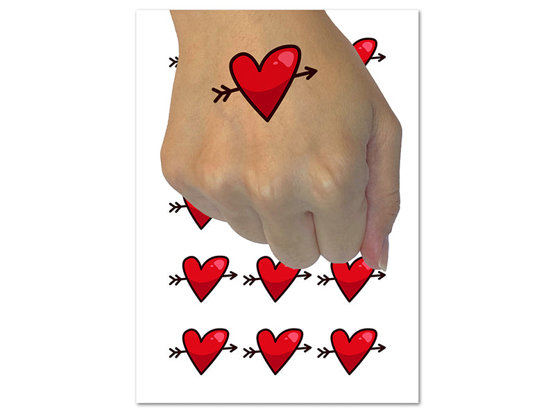 Heart Outline with Arrow Temporary Tattoo Water Resistant Fake Body Art Set Collection (1 Sheet)