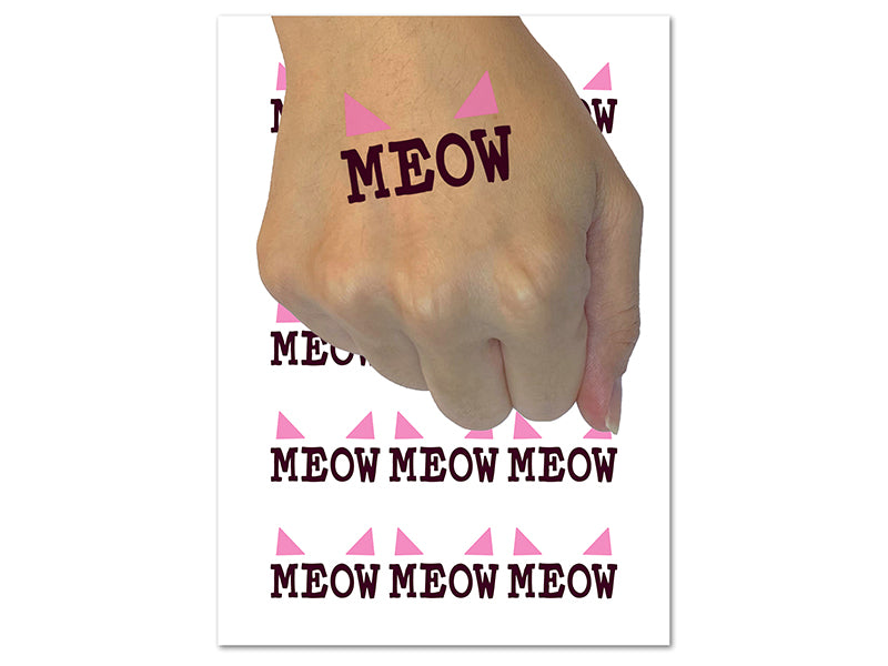 Meow Cat Fun Text Temporary Tattoo Water Resistant Fake Body Art Set Collection (1 Sheet)