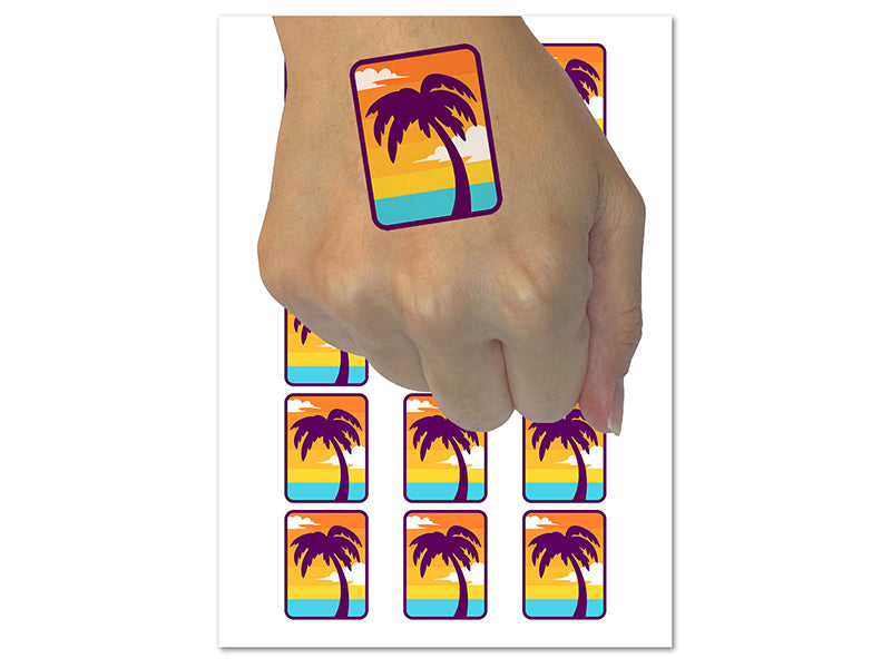 Palm Tree Tropical Solid Temporary Tattoo Water Resistant Fake Body Art Set Collection (1 Sheet)